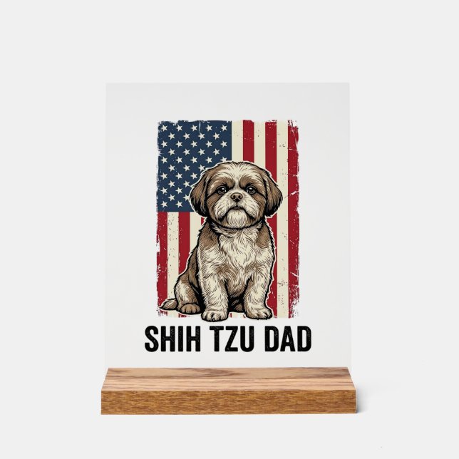 Shih Tzu Papa Patriotisches Vintage Hund-Shirt Des Acrylschild (Vorderseite)