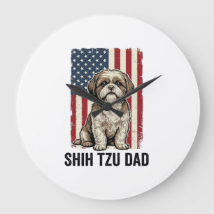 Shih Tzu Papa Patriotisches Vintage-Hunde-Shirt-De Große Wanduhr