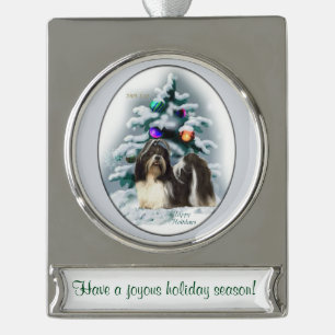 Shih Tzu Personalisiert Weihnachten Banner-Ornament Silber