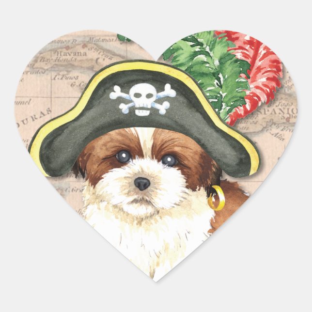 Shih Tzu Pirate Herz-Aufkleber (Vorderseite)