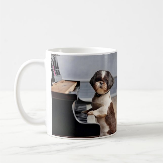 Shih Tzu Playing Piano Kaffeetasse (Links)