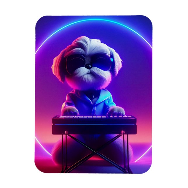 Shih Tzu Playing Piano Magnet (Vertikal)