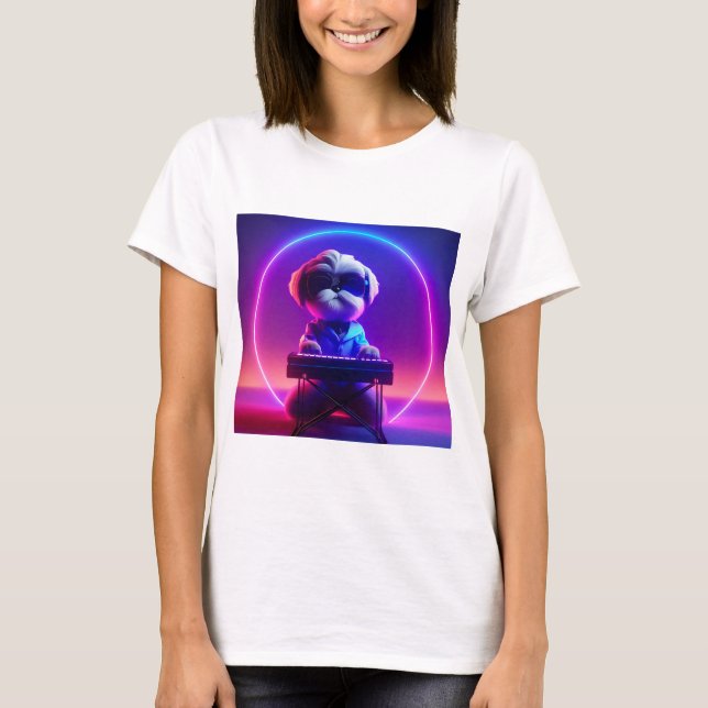 Shih Tzu Playing Piano T-Shirt (Vorderseite)