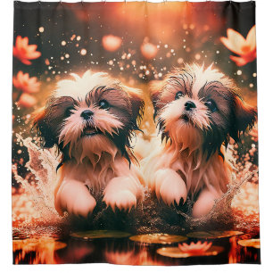 "Shih Tzu Pond Play" Duschvorhang