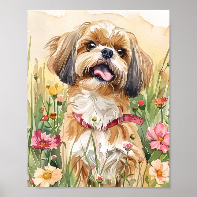 Shih Tzu Portrait Art - Niedliche Dog Wall Print D Poster (Vorne)