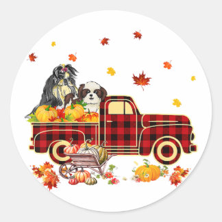 Shih Tzu Pumpkin Truck | Fall Leaf Erntedank Runder Aufkleber