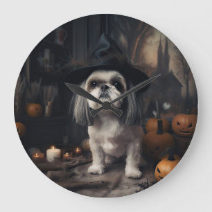Shih Tzu Pumpkins Halloween Beängstigend Große Wanduhr