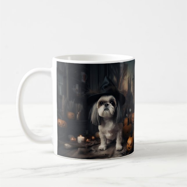 Shih Tzu Pumpkins Halloween Beängstigend Kaffeetasse (Links)