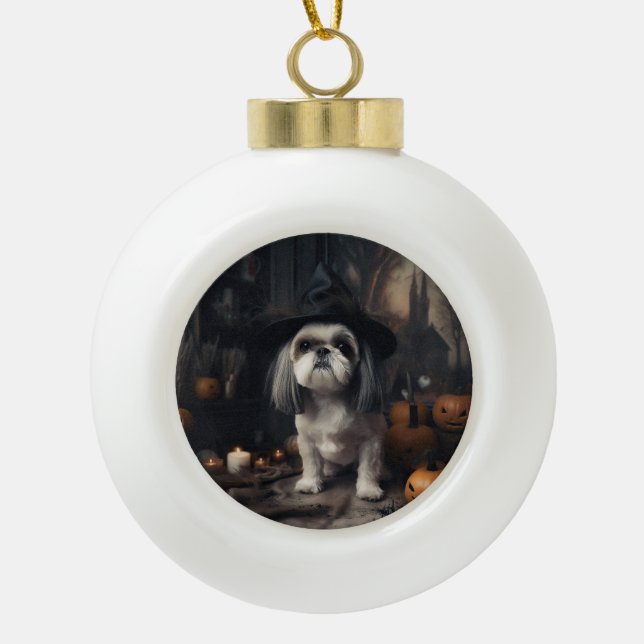 Shih Tzu Pumpkins Halloween Beängstigend Keramik Kugel-Ornament (Vorderseite)
