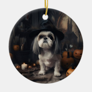 Shih Tzu Pumpkins Halloween Beängstigend Keramik Ornament