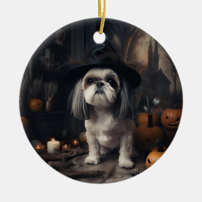 Shih Tzu Pumpkins Halloween Beängstigend Keramik Ornament (Vorne)