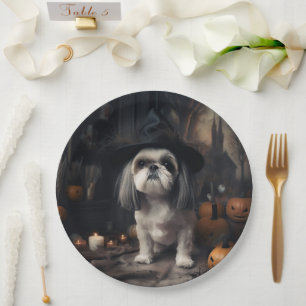 Shih Tzu Pumpkins Halloween Beängstigend Pappteller