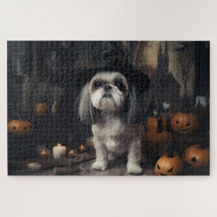 Shih Tzu Pumpkins Halloween Beängstigend Puzzle