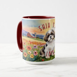 Shih Tzu Puppy Blume Field Combo Tasse