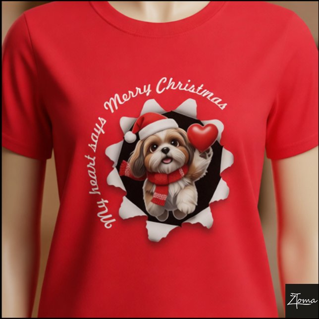 Shih Tzu Puppy Christmas Heart Scarf T-Shirt (Von Creator hochgeladen)