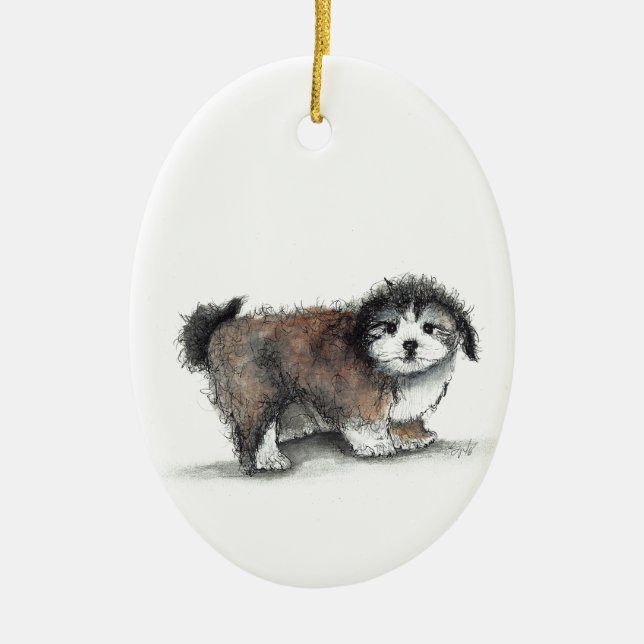 Shih tzu Puppy Dog, Haustier Keramik Ornament (Vorne)