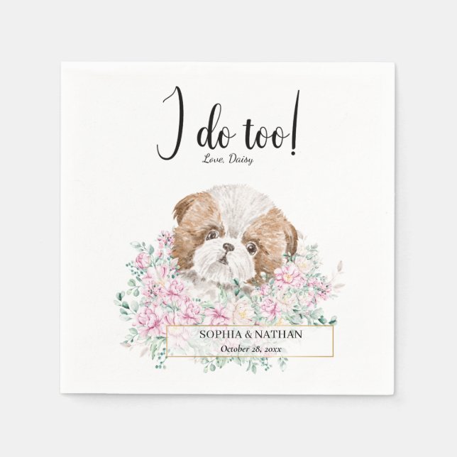Shih Tzu Puppy Dog Wedding Cocktail Napkins Serviette (Vorderseite)