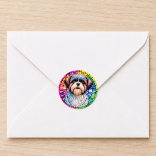 Shih Tzu Regenbogen-Buntglas-Hundekunst Runder Aufkleber