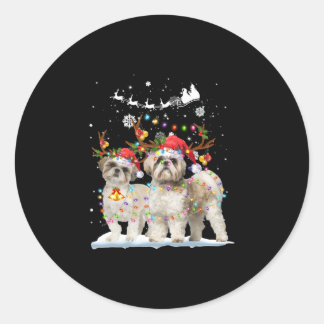 Shih Tzu Reindeer Xmas Weihnachtsschmuck Runder Aufkleber