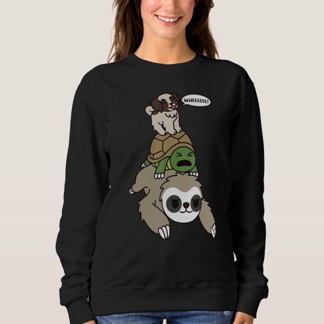 Shih Tzu Riding Sloth Tortoise Dog Sweatshirt (Vorderseite)