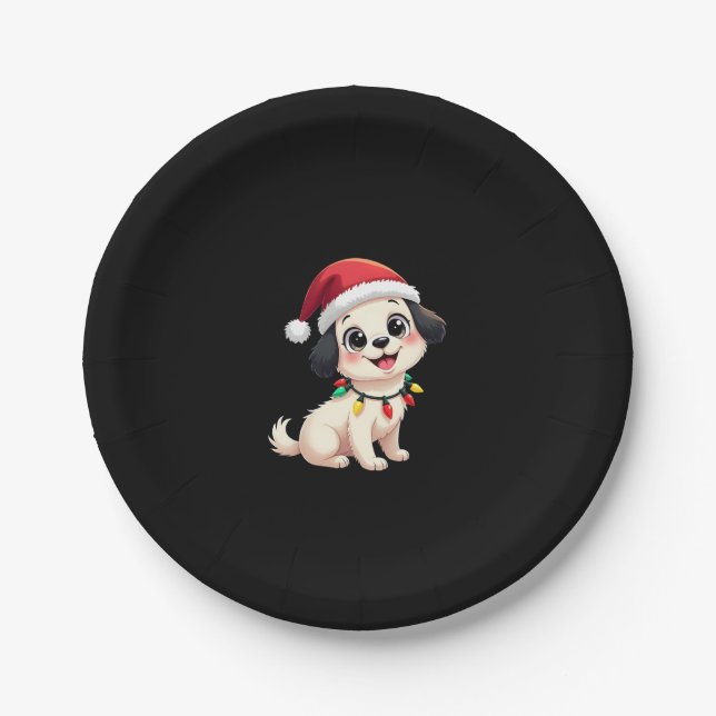Shih Tzu Santa Christmas Tree Lights Xmas Dog Love Pappteller (Vorderseite)