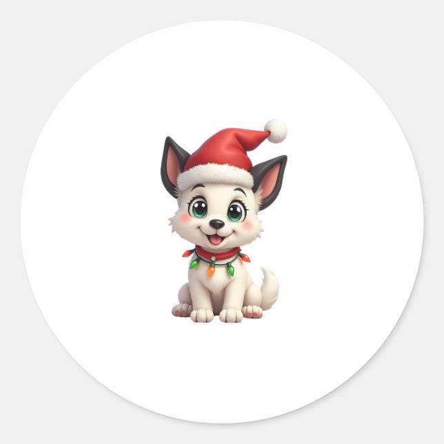 Shih Tzu Santa Christmas Tree Lights Xmas Dog Love Runder Aufkleber (Vorderseite)