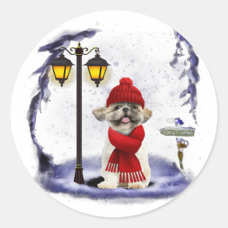 Shih Tzu Santa Snow Weihnachtsgeschenk Weihnachts- Runder Aufkleber