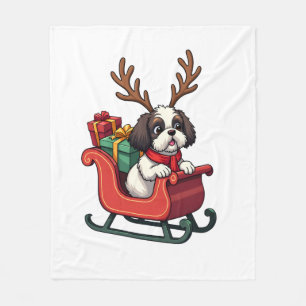 Shih Tzu Santas Schlittenfahrt Fleecedecke