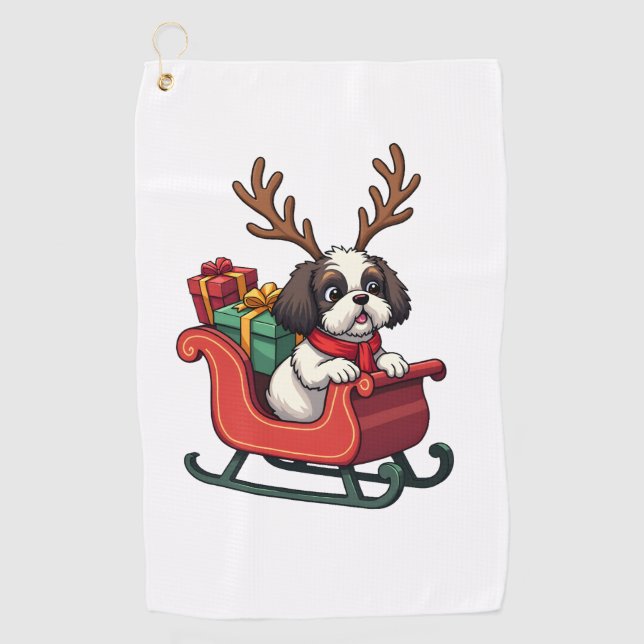 Shih Tzu Santas Schlittenfahrt Golfhandtuch (Vorderseite)