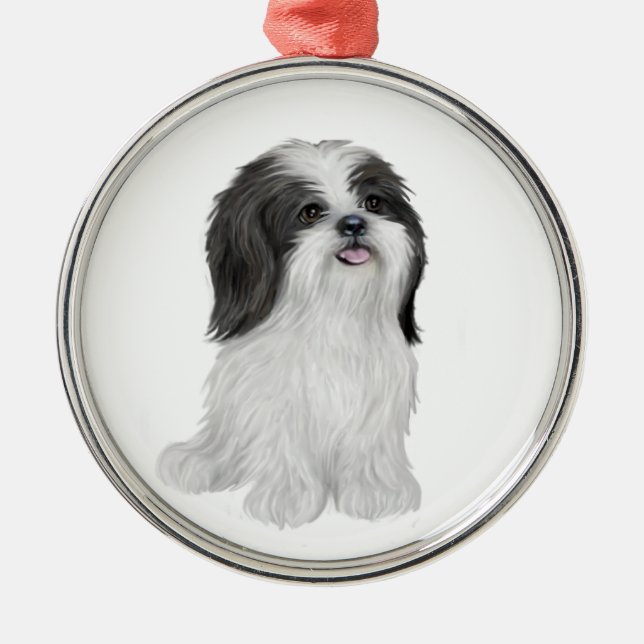 Shih Tzu - schwarz und weiß (von JF) Ornament Aus Metall (Vorne)