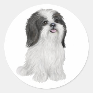 Shih Tzu - schwarz und weiß (von JF) Runder Aufkleber