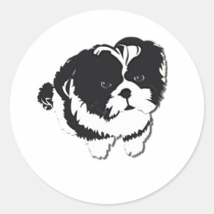 Shih Tzu Schwarz-weiß Dog Pet Runder Aufkleber