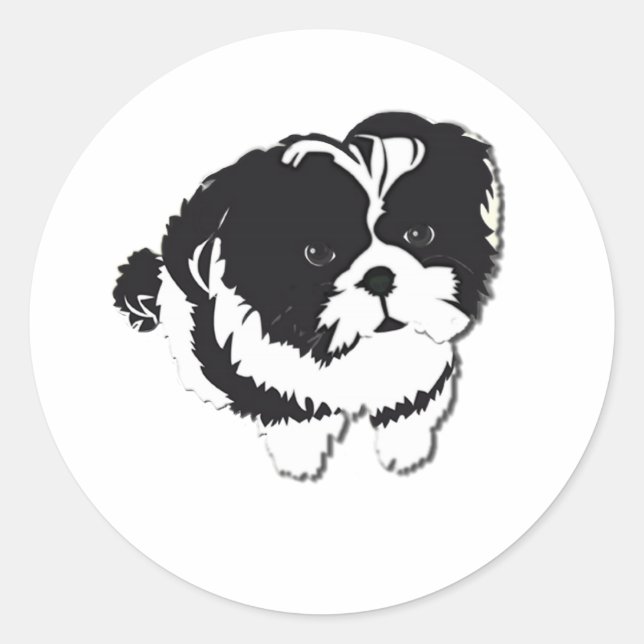 Shih Tzu Schwarz-weiß Dog Pet Runder Aufkleber (Vorderseite)