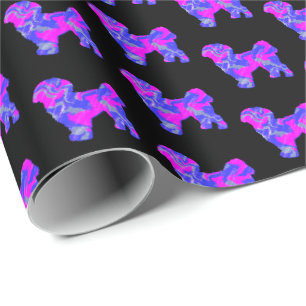 Shih Tzu Silhouette Pink & Blue Dog Black Paper Geschenkpapier