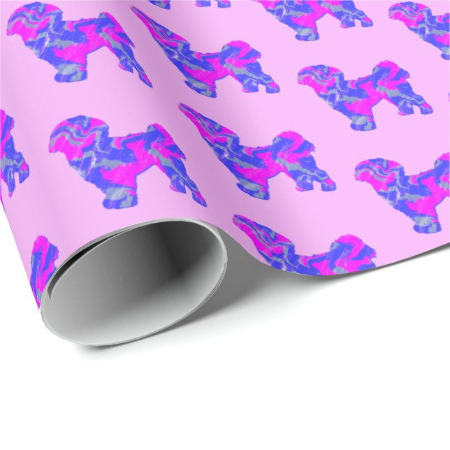 Shih Tzu Silhouette Pink & Blue Dog Pink Paper Geschenkpapier (Rolleneckpunkt)