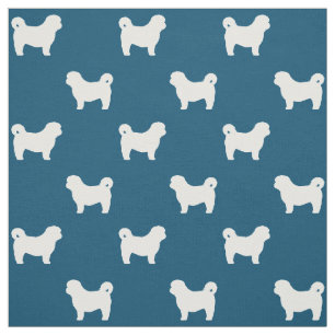 Shih Tzu Silhouetten Blau-Weißes Muster Stoff