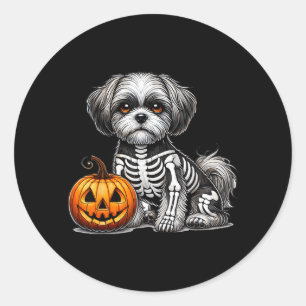 Shih Tzu Skelett Kürbisjacke Lustiger Hund Runder Aufkleber