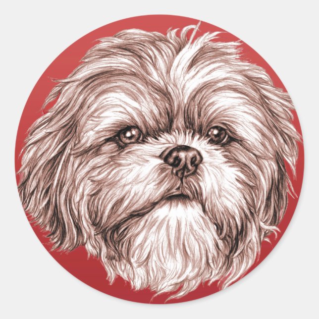 Shih Tzu Sketch Runder Aufkleber (Vorderseite)