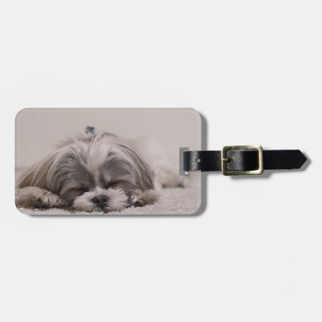 Shih tzu Sleeping Luggage Tag , Schlafhund Gepäckanhänger (Vorderseite horizontal)