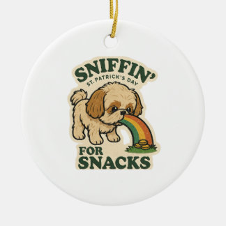 Shih Tzu Sniffin' For Snacks Retro St. Patrick's  Keramik Ornament
