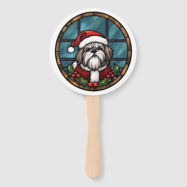 Shih Tzu Stached Glass Christmas Fächer (Vorderseite)