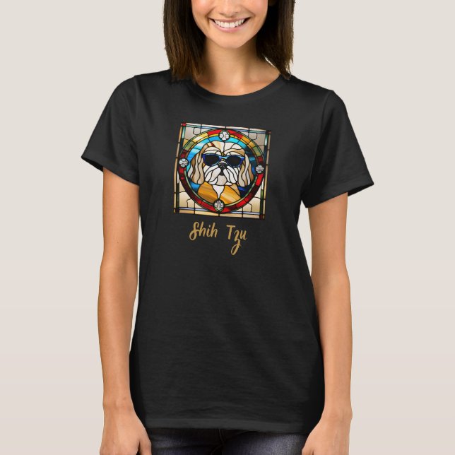 Shih Tzu Stached Glass T-Shirt (Vorderseite)