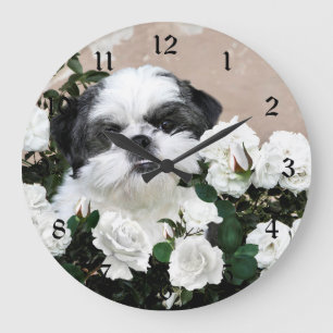 Shih Tzu und Rose Große Wanduhr