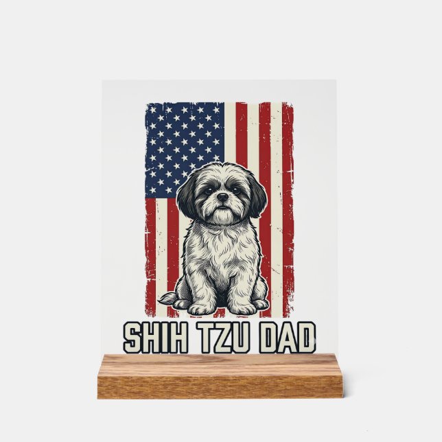 Shih Tzu Vater Patriotische Flagge Vintage Hundesh Acrylschild (Vorderseite)