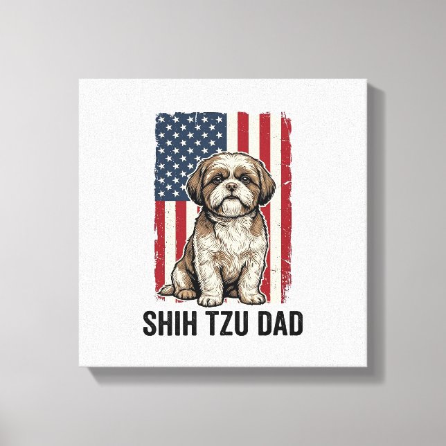 Shih Tzu Vater Patriotisches Vintage Hundeshirt De Leinwanddruck (Vorderseite)