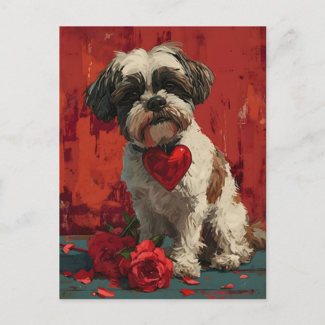 Shih tzu Vintag Valentinstag Postkarte (Vorderseite)