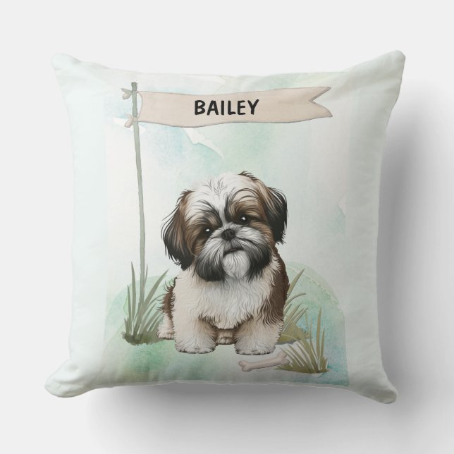 Shih Tzu Watercolor Personalized Dog Kissen (Vorderseite)