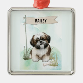 Shih Tzu Watercolor Personalized Dog Ornament Aus Metall