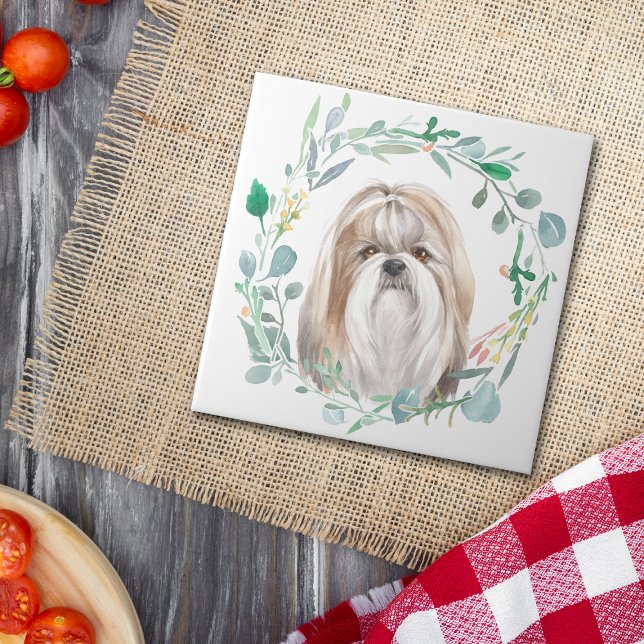 Shih-Tzu Watercolor Wreath Fliese (Von Creator hochgeladen)