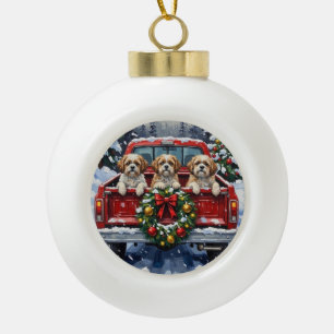 Shih Tzu Weihnachten Rotes Lastwagen Ferien Keramik Kugel-Ornament